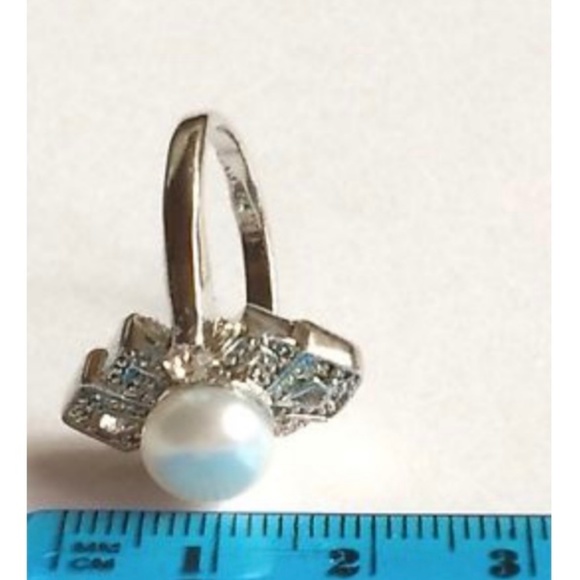 Vintage Silver Pearl Art Deco Cocktail Ring Sz 7 8 9 - Picture 8 of 8